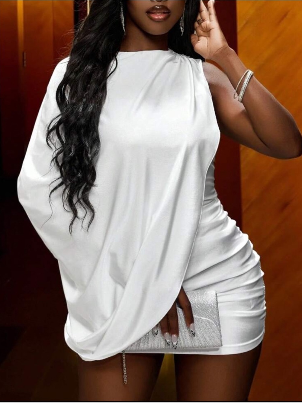 White Asymmetrical Draped Mini Dress